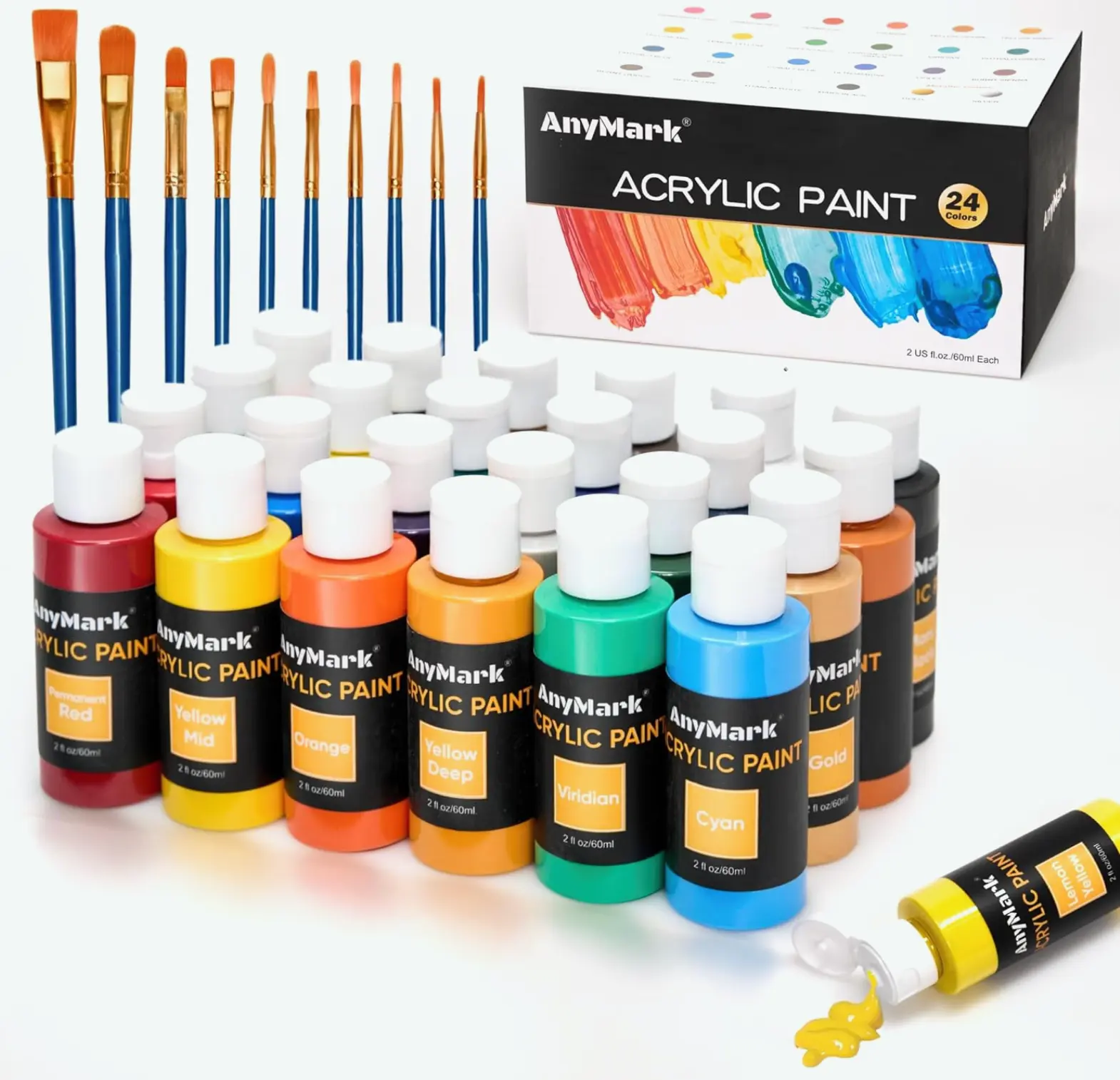 24 Acrylic Paint Bottles Complete Paint Set