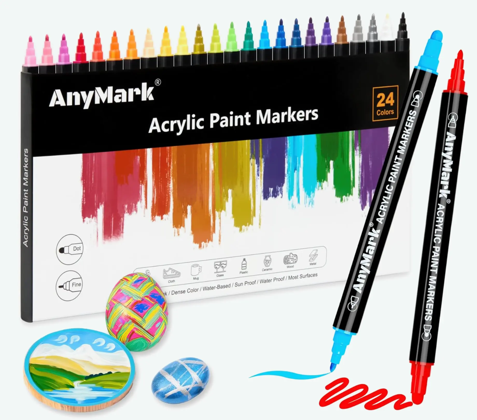 24 Dual Tip Acrylic Paint Markers – All Surfaces