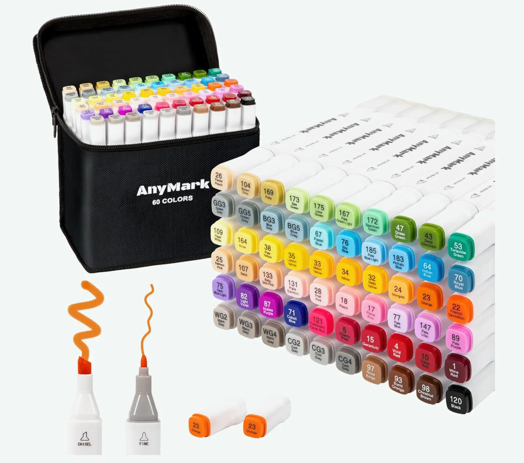 60 Dual Tip Alcohol Markers – Chisel & Fine